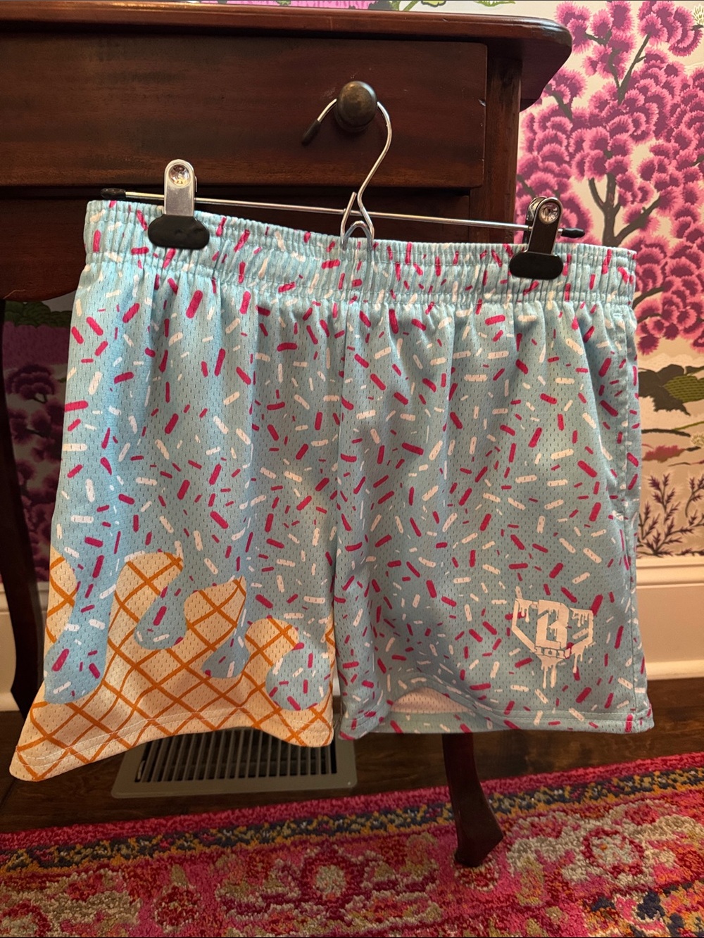 Men’s size small  Blue Sprinkle-Print Athletic Shorts with Ice Cream graphic